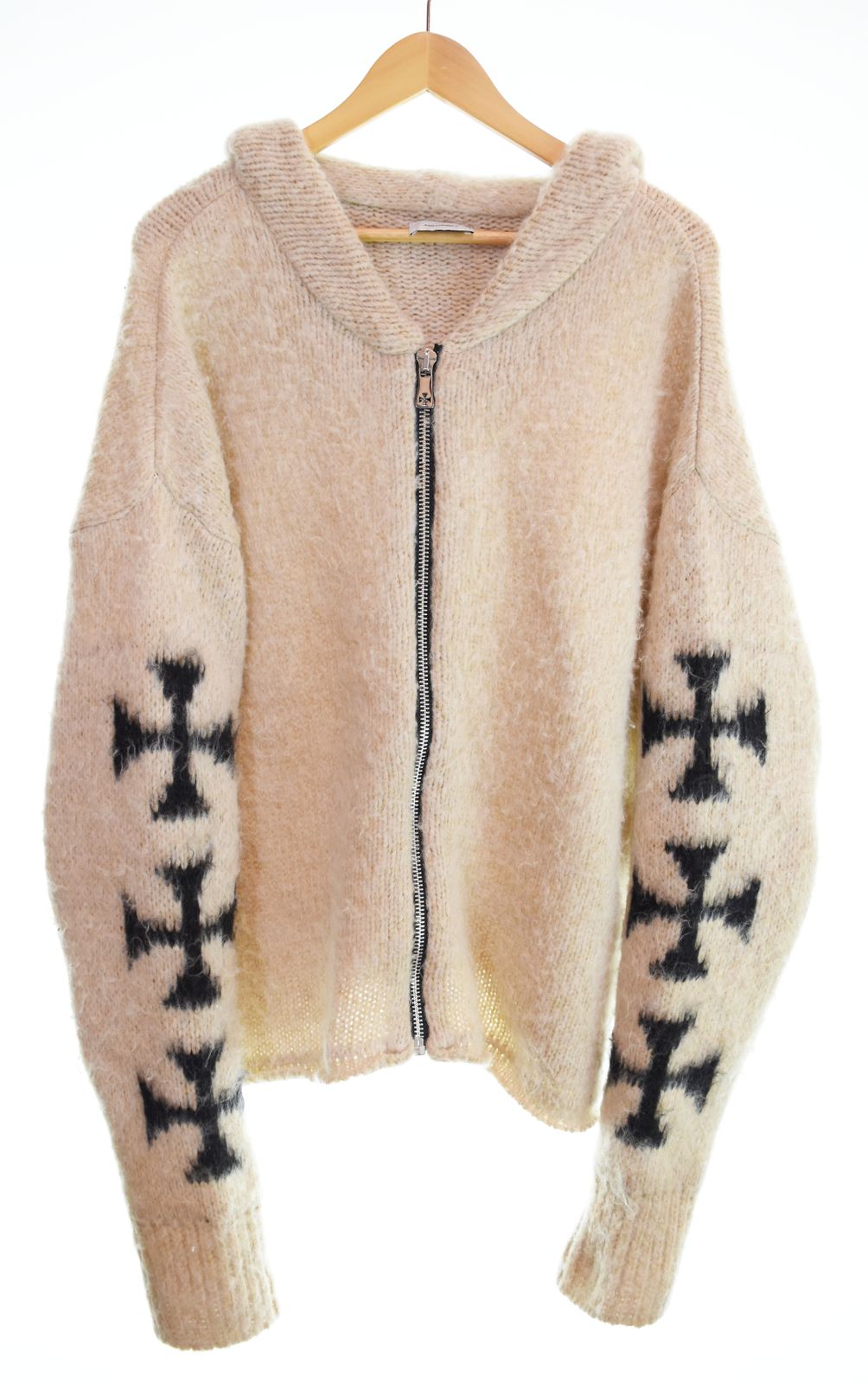アスクユアセルフ ASKYURSELF Raglan Brushed Cross Zip Knit Hoodie ラグラン ブラッシュドクロス ジップ ニットフーディー 十字架 L パーカ ベージュ Lサイズ 103MT-4843