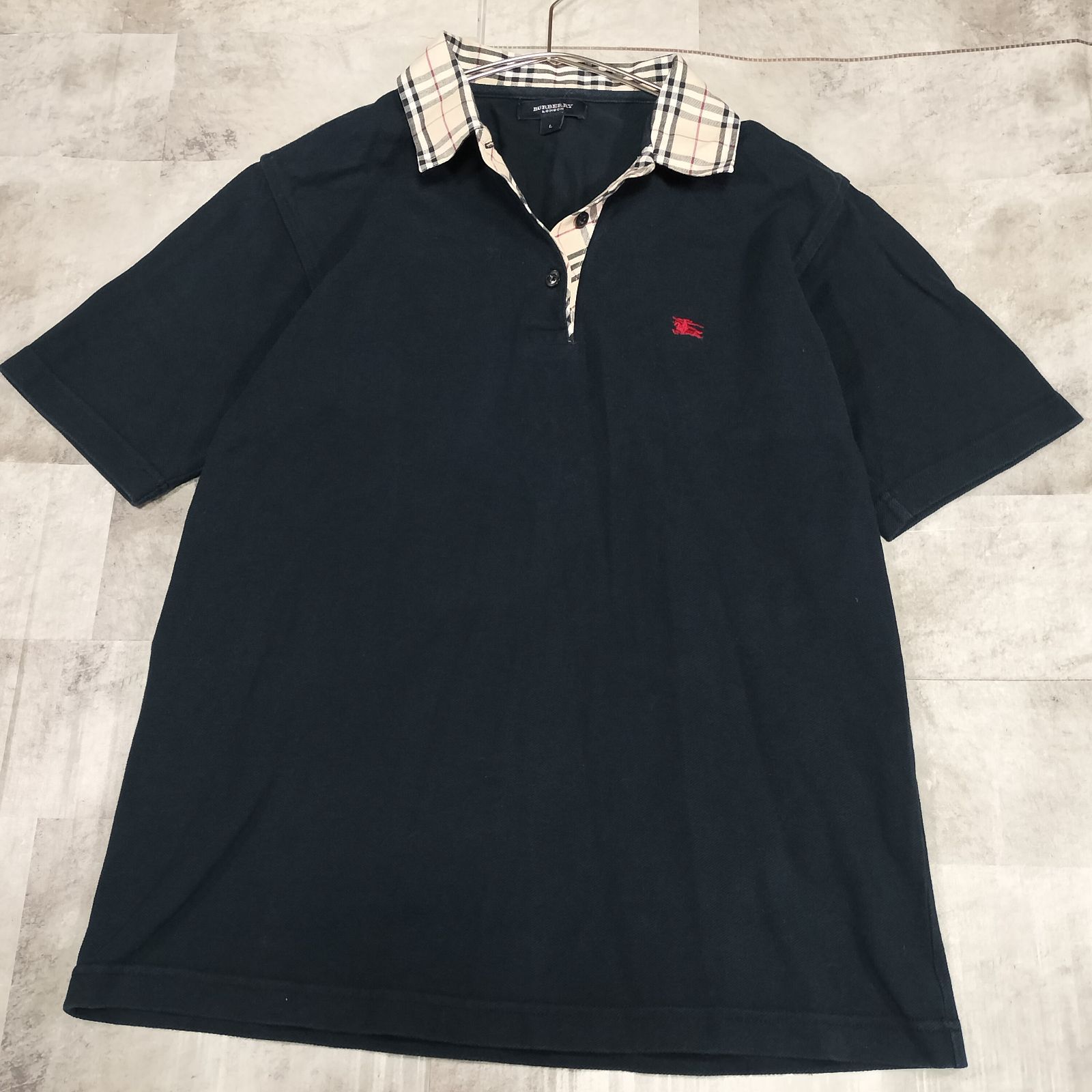 BURBERRYLONDON ポロシャツ 濃紺 ノバチェック ホースロゴ M BURBERRY