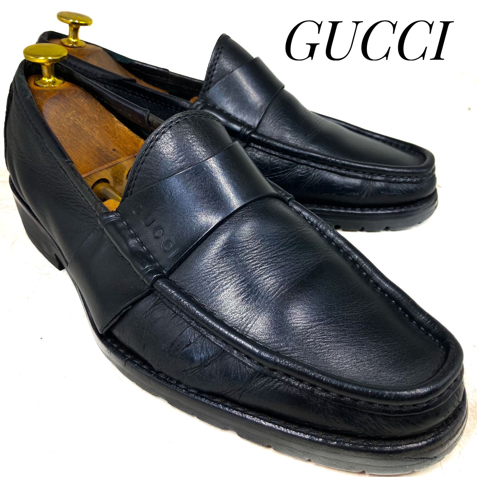 GUCCI グッチ レザーローファー 124 黒 ブラック 24.5cm 革靴 ビジネスシューズ ドレス カジュアル 本革 本皮 メンズ