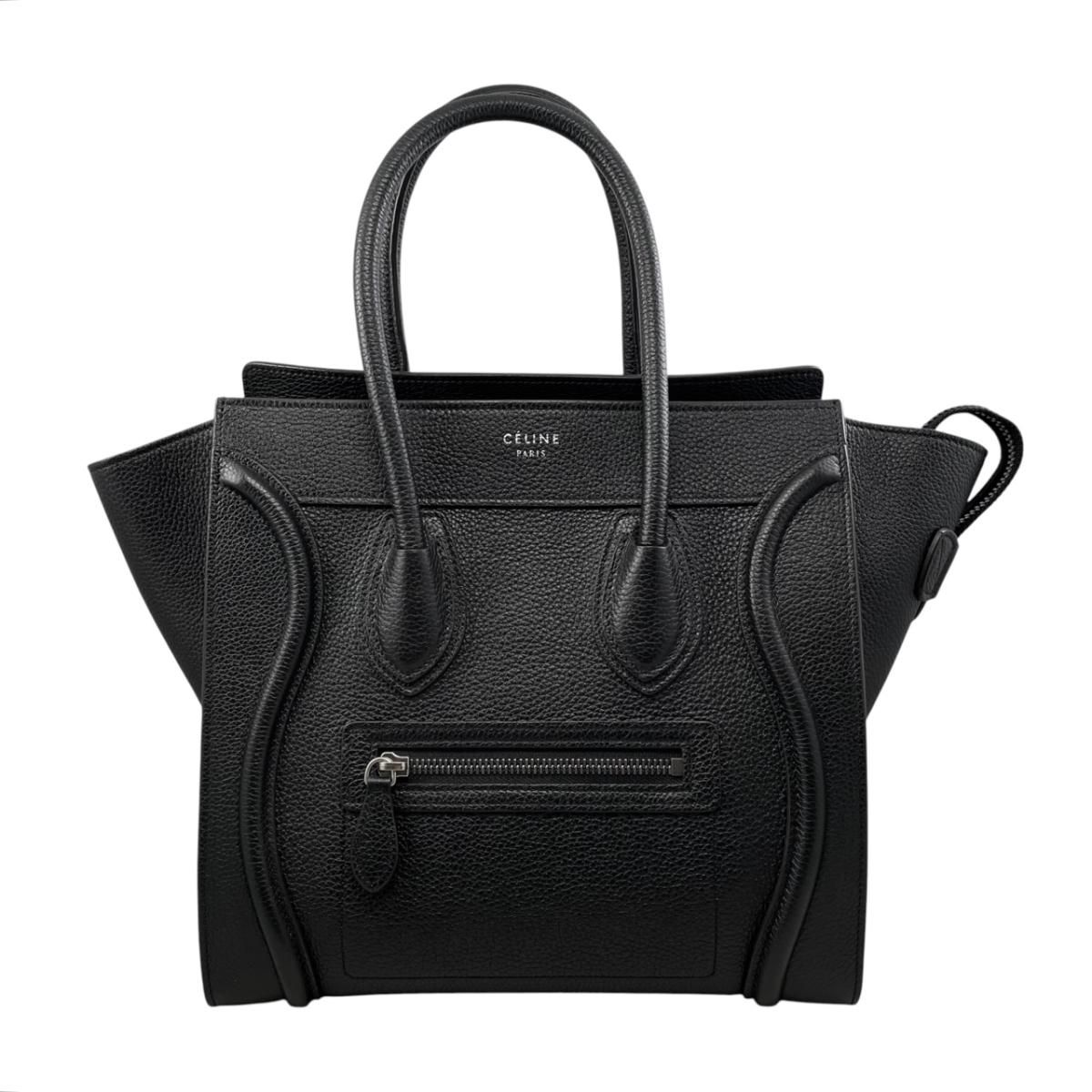 ☆セリーヌ トートバッグ ラゲージ マイクロ ショッパーバッグ 167793DRU カーフスキン ロゴ ブラック シルバー金具 CELINE