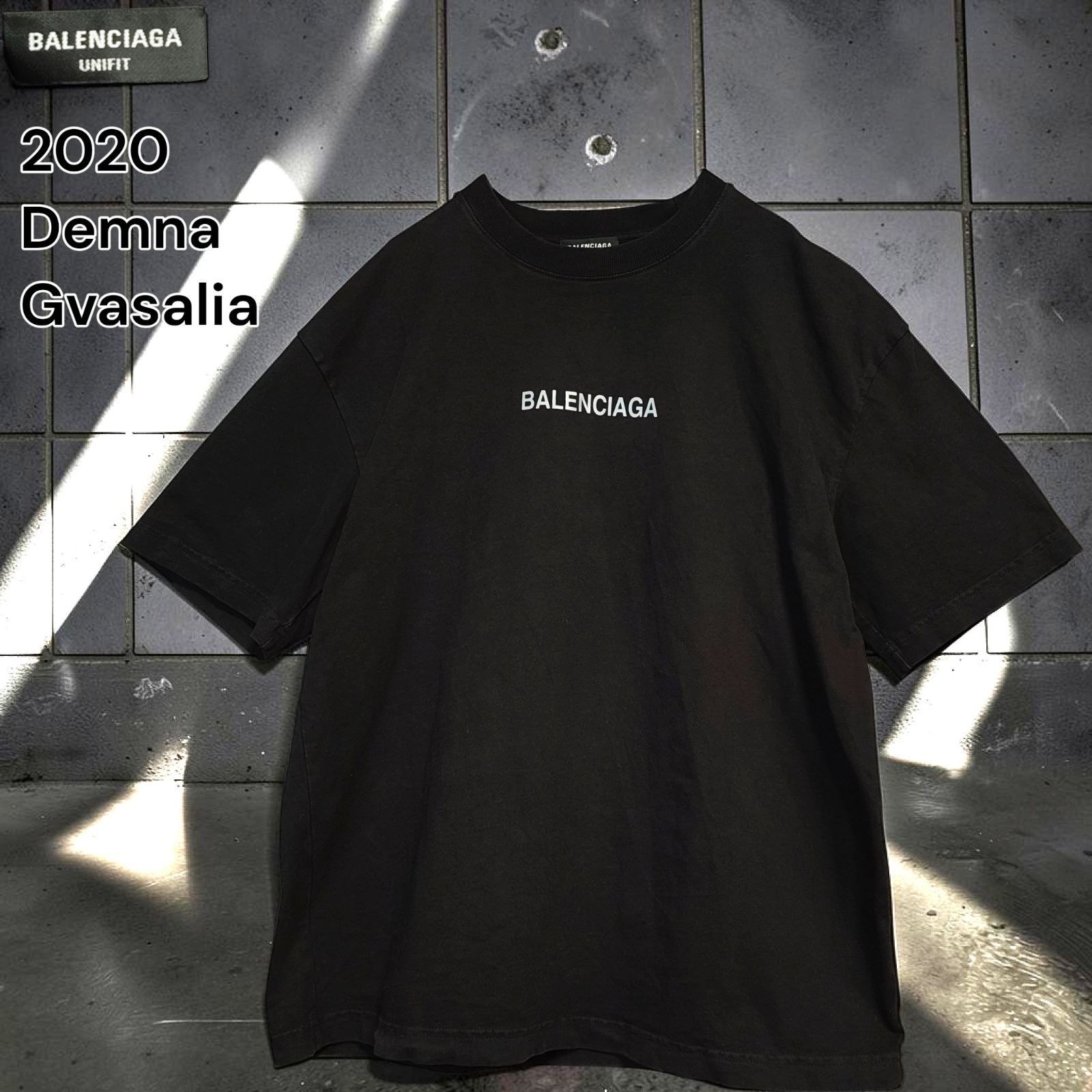 2020 BALENCIAGA Demna Gvasalia Short Wide Boxy Tee Black 641614 バレンシアガ デムナ期 ロゴ プリント 半袖 Tシャツ クルーネック 国内正規品 ジャパンタグ 絶妙 希少ゴールデンサイズ L相当