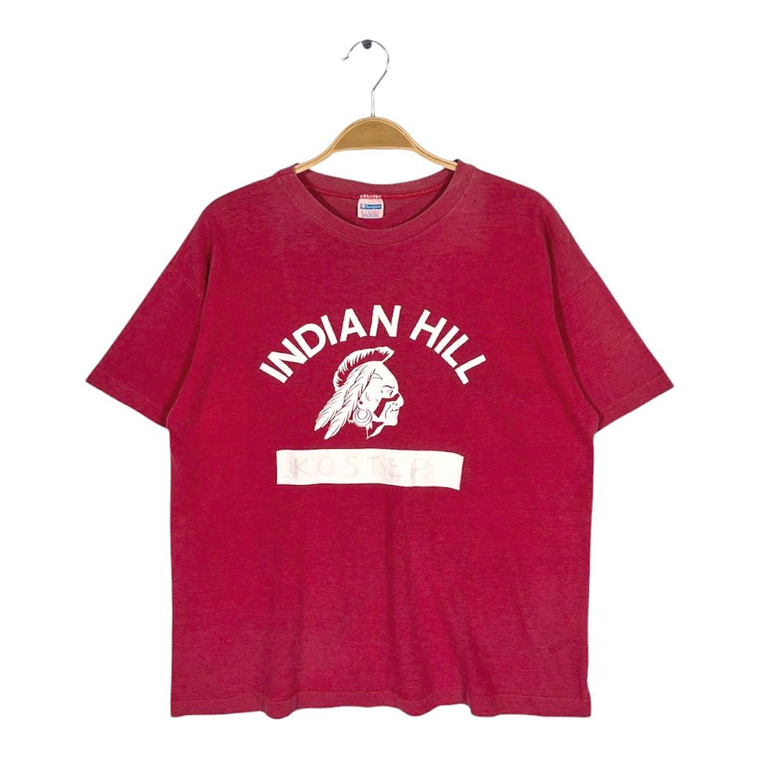 70s チャンピオン インディアンヘッド バータグ USA製 ヴィンテージ Tシャツ 3段プリント カレッジ シングルステッチ CHAMPION サイズL相当 古着 BD0062