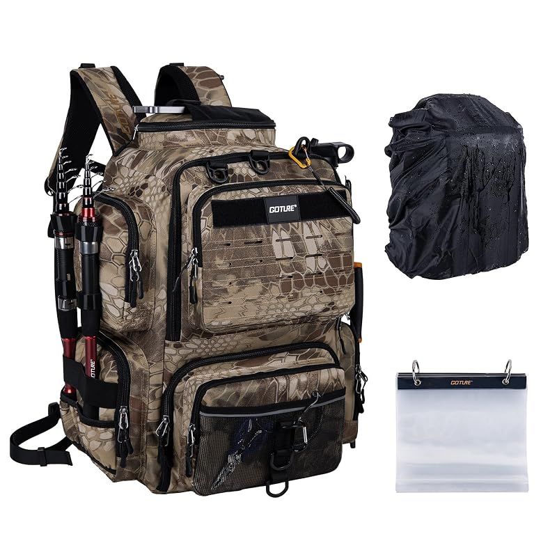 【新品】 [Goture] 900D フィッシングバッグ 釣り リュック カモフラージュ G 大容量 タックルバッグ 高密度撥水オックスフォード生地 疲れにくいパッド ソフトルアー袋収納可能 ロッドホルダー 釣竿収納 レインカバー付属 アウトドア 渓流 海 1