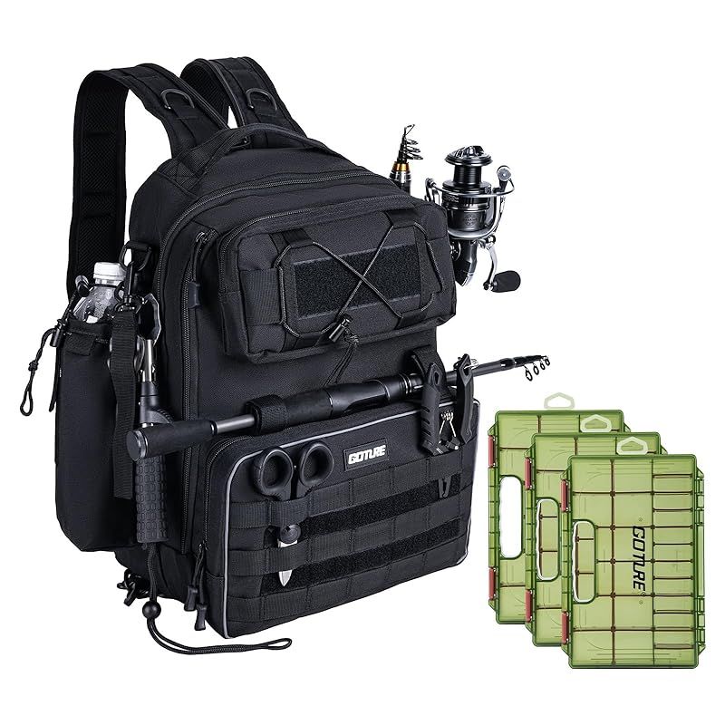 【新品】 [Goture] ゴチュール 多機能リュック 600D ブラック ルアーケース 釣り道具収納 アウトドア 撥水加工 リュックサック タックルバッグ 登山 ギフト 父の日 1