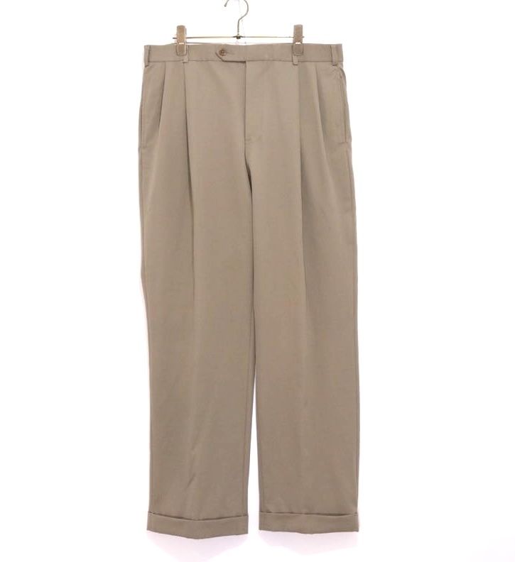 【中古A】メンズ XL 00s ヴィンテージ ブルックスブラザーズ 2タック ウールサージ スラックス オリーブ ダブルヘム