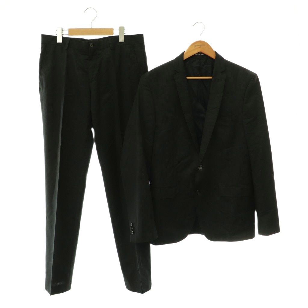 ザラマン ZARA MAN シングルスーツ セット テーラード パンツ 総裏地 ノーベント ストライプ EUR40 ネイビー /CX ■GY11