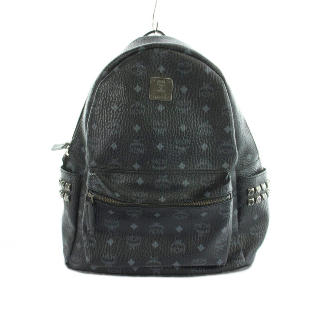 エムシーエム MCM リュックサック デイバッグ バックパック レザー ロゴ柄 スタッズ プレート 黒 ブラック ■GY18 /MQ