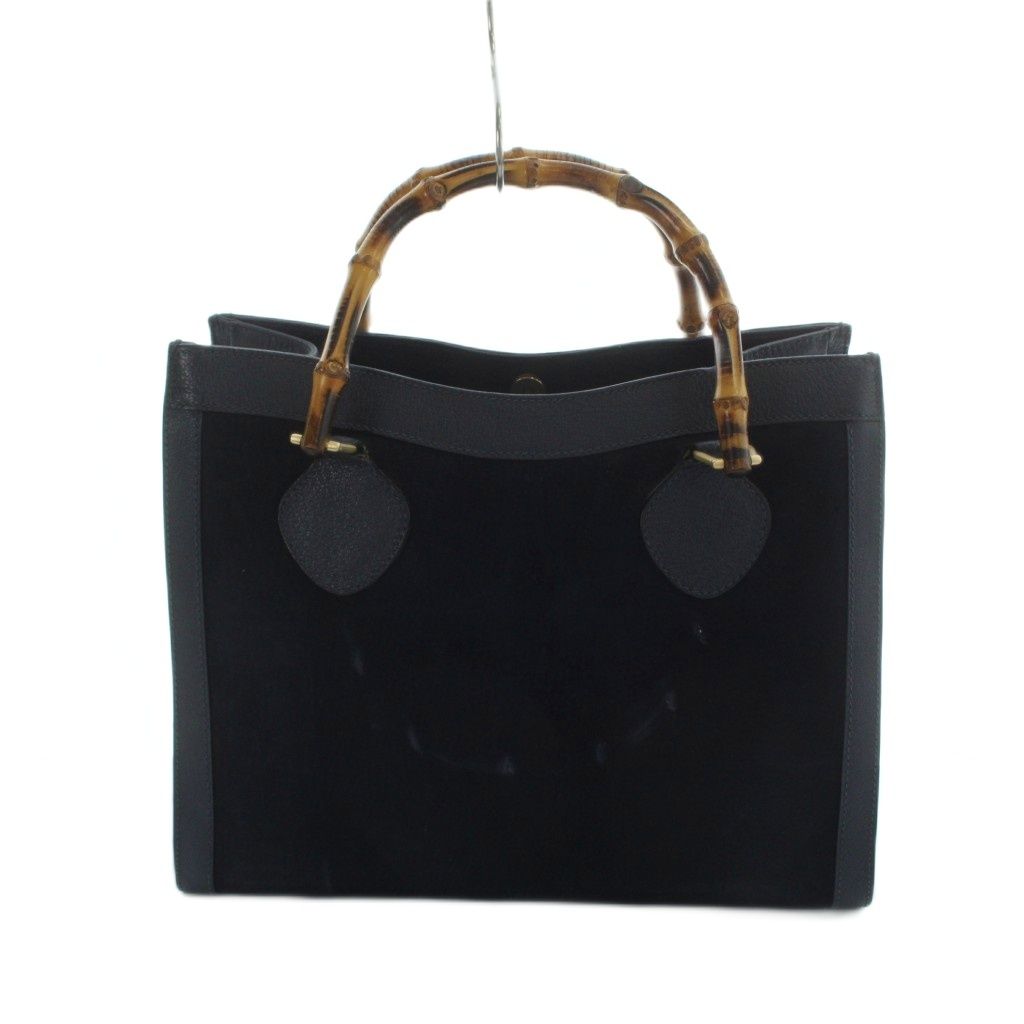 グッチ GUCCI 002 1186 0260 バンブー ハンドバッグ トート スエード ロゴ 紺 ネイビー ■GY11 /MQ ■OH