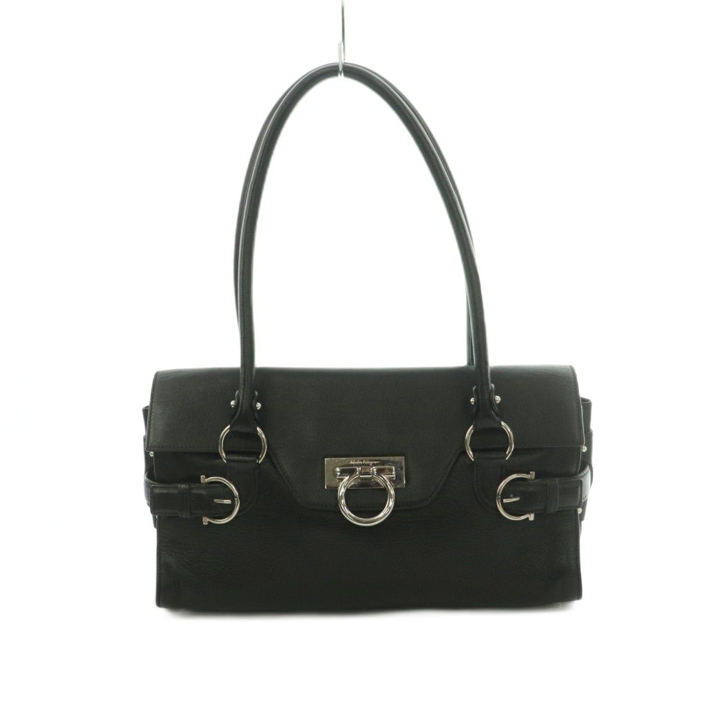 サルヴァトーレフェラガモ Salvatore Ferragamo トートバッグ レザー フラップ ガンチーニ金具 黒 ブラック /MI ■OH ■GY17