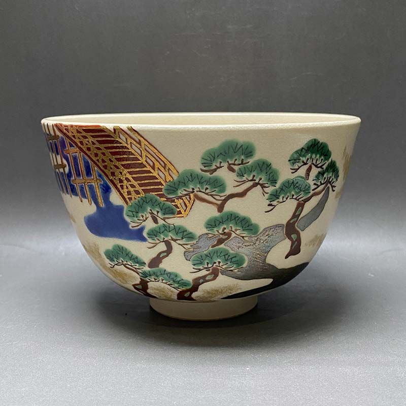清水焼 三代 西村徳泉作 橋の絵茶碗 表千家流 久田家 十二世家元 尋牛