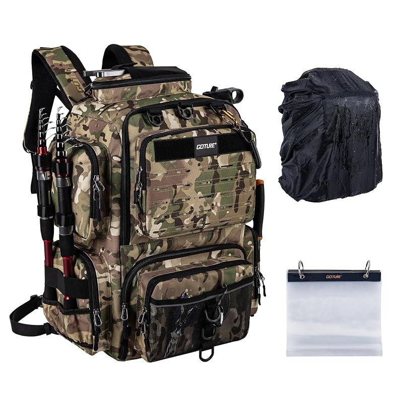 【新品】 [Goture] 900D フィッシングバッグ 釣り リュック カモフラージュ C 大容量 タックルバッグ 高密度撥水オックスフォード生地 疲れにくいパッド ソフトルアー袋収納可能 ロッドホルダー 釣竿収納 レインカバー付属 アウトドア 渓流 海 1 7,879円