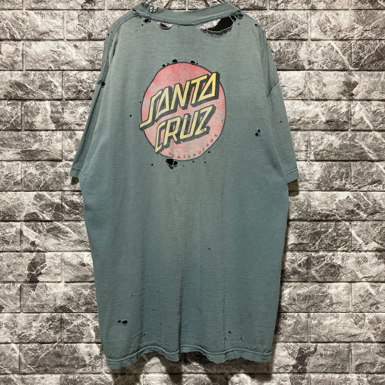 超ボロ SANTA CRUZ Tシャツ USA製 NHS カラータグ サンタクルーズ アートピース ボロ グランジ 鬼フェード フェード