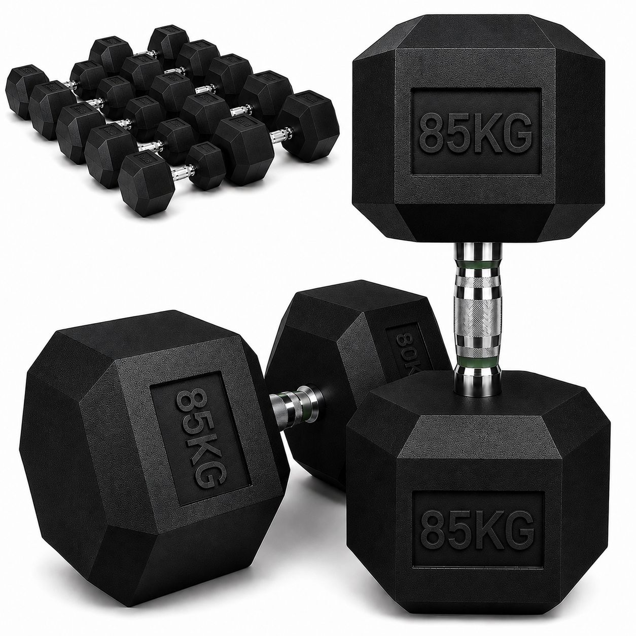 【新品】■全国の大手ジムに多数導入■ 高密度ヘックスダンベル 85kg×2個 六角ダンベル ラバー 筋トレ ベンチプレス 重り 静音・防傷加工 筋トレ器具 HEXダンベル ヘキサゴンダンベル