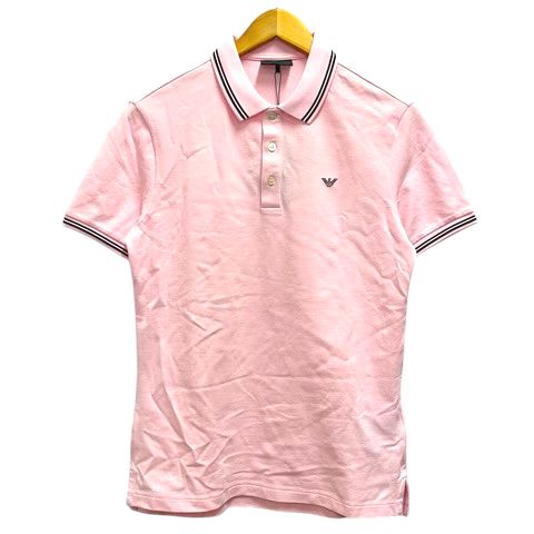 エンポリオアルマーニ EMPORIO ARMANI 8N1F30 1JPTZ ポロシャツ ライン ワンポイント ロゴ プリント 半袖 S ピンク