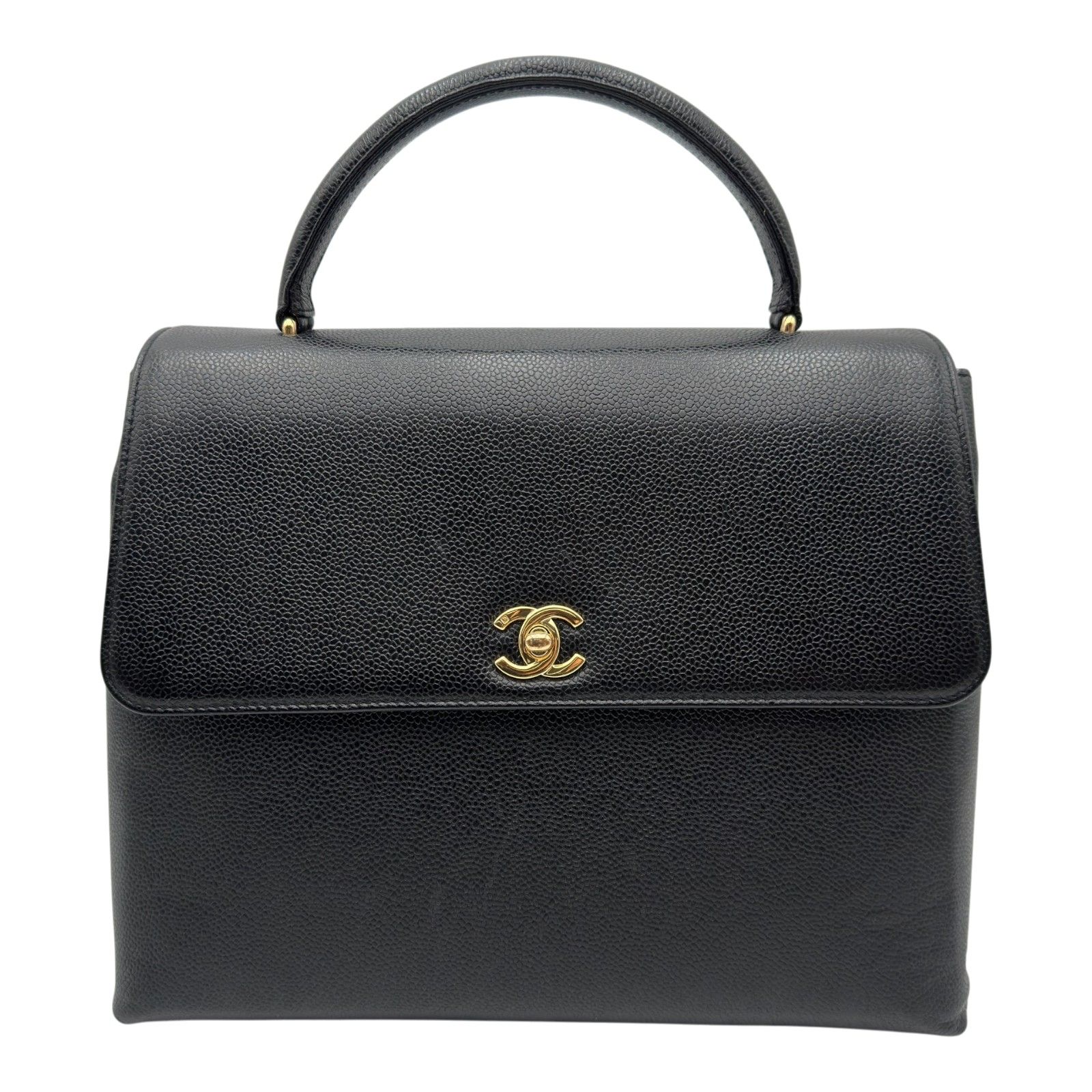 シャネル CHANEL トップハンドルバッグ A12397 5番台 ブラック ゴールド金具 キャビアスキン レディース ハンドバッグ
