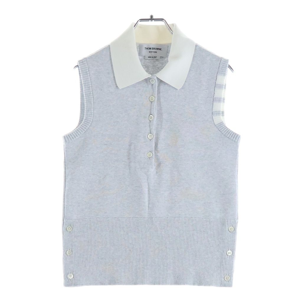THOM BROWNE (トムブラウン) Milano Stitch 4-Bar Sleeveless Polo Shirt ミラノステッチ ノースリーブ ポロシャツレディース グレー FKP133B-Y3061-050