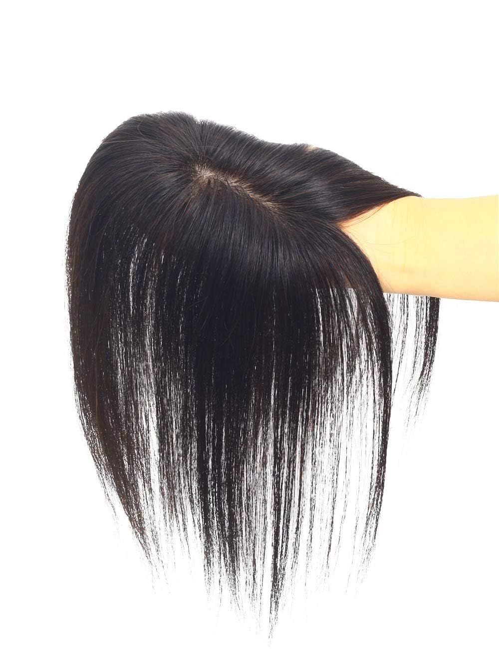 超リアルスキン 総手植え 脱毛隠し ウイッグ 軽薄 通気 白髪隠れ ヘアピース 人毛で制作 分け目専用 医療用ウィッグ カバーピース 付け毛 縦長 部分ウィッグ 横９cm縦１４cm(自然色 HIYE 25cm)