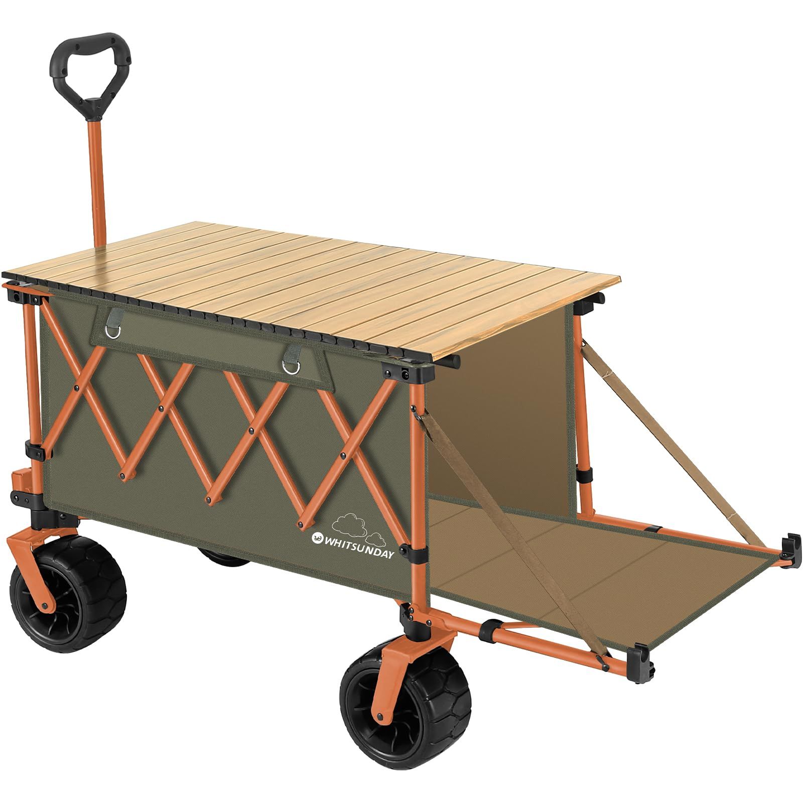 特価商品　特大容量300L 耐荷重200kg 長物対応 キャリー ワンタッチ収束型 自立収納 アウトドアワゴン キャリーワゴン キャリーカート キャンプカート (緑 特大)