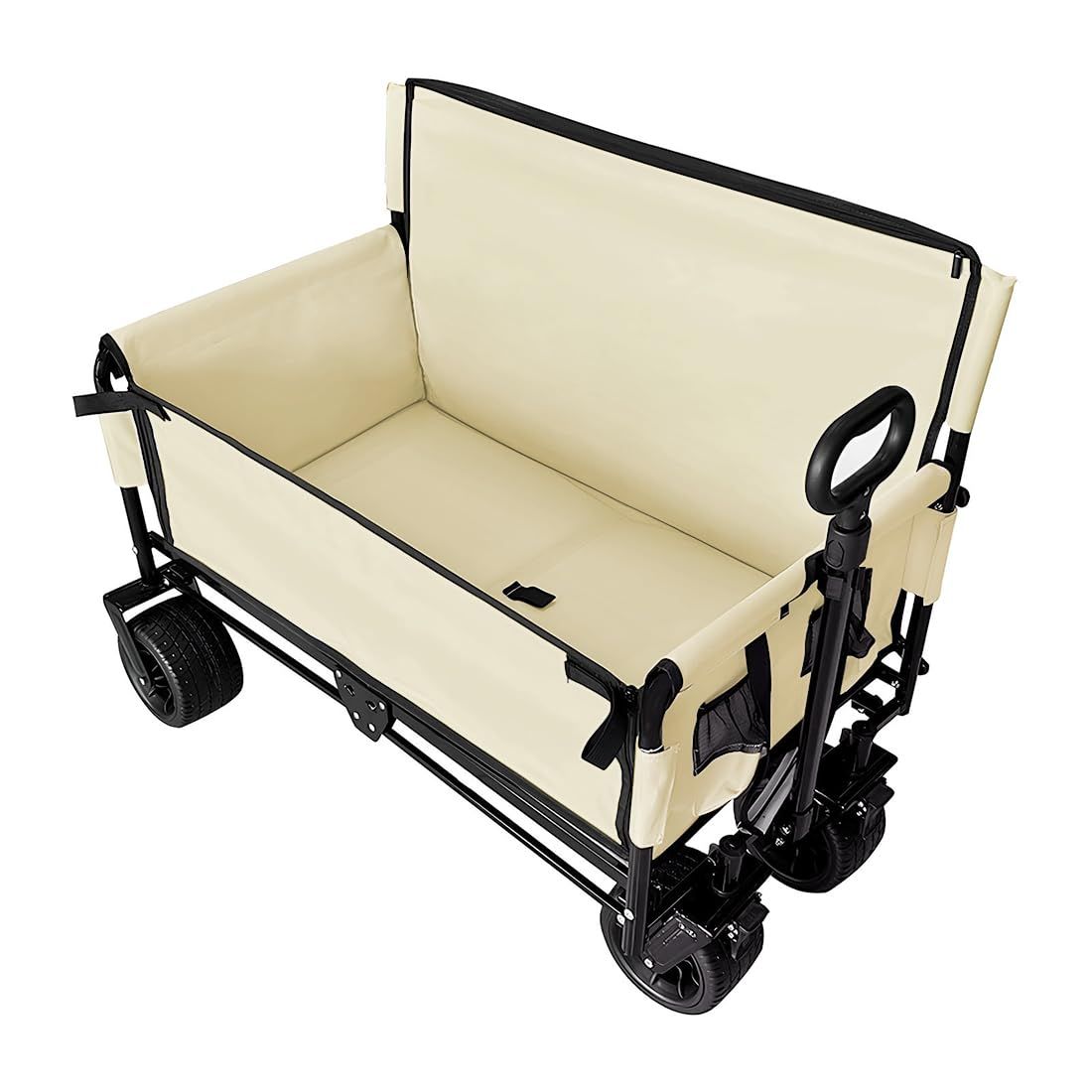 特価商品　ソファ付きキャンプカート キャンプワゴン アウトドアワゴン ベージュ キャリーカート 耐荷重 200kg 大容量150L ワンタッチ収束 頑丈 キャリーワゴン ワイドタイヤ搭載 ソファ席 サイレントホイール キャンプ レジャー