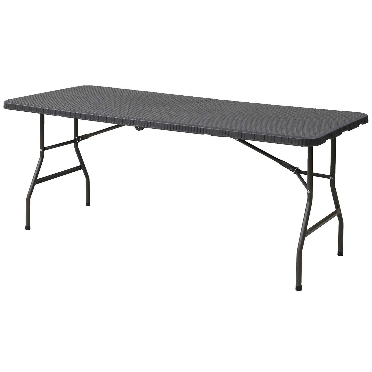 特価商品　ウィッカー調 お庭 幅180×奥行76×高さ73cm ベランダ テラス 折りたたみガーデンテーブル バルコニー ダークブラウン ガーデンマスター(Gardenmaster) HFT-1876