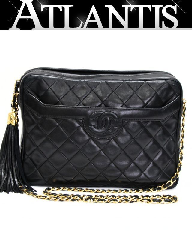 シャネル CHANEL マトラッセ ココマーク フリンジ チェーンショルダーバッグ ラムスキン 黒 G金具 2番台 【75168】