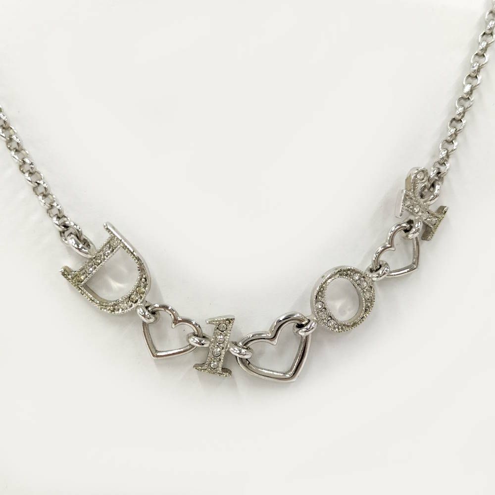 Christian Dior ハートチャームネックレス メッキ シルバー