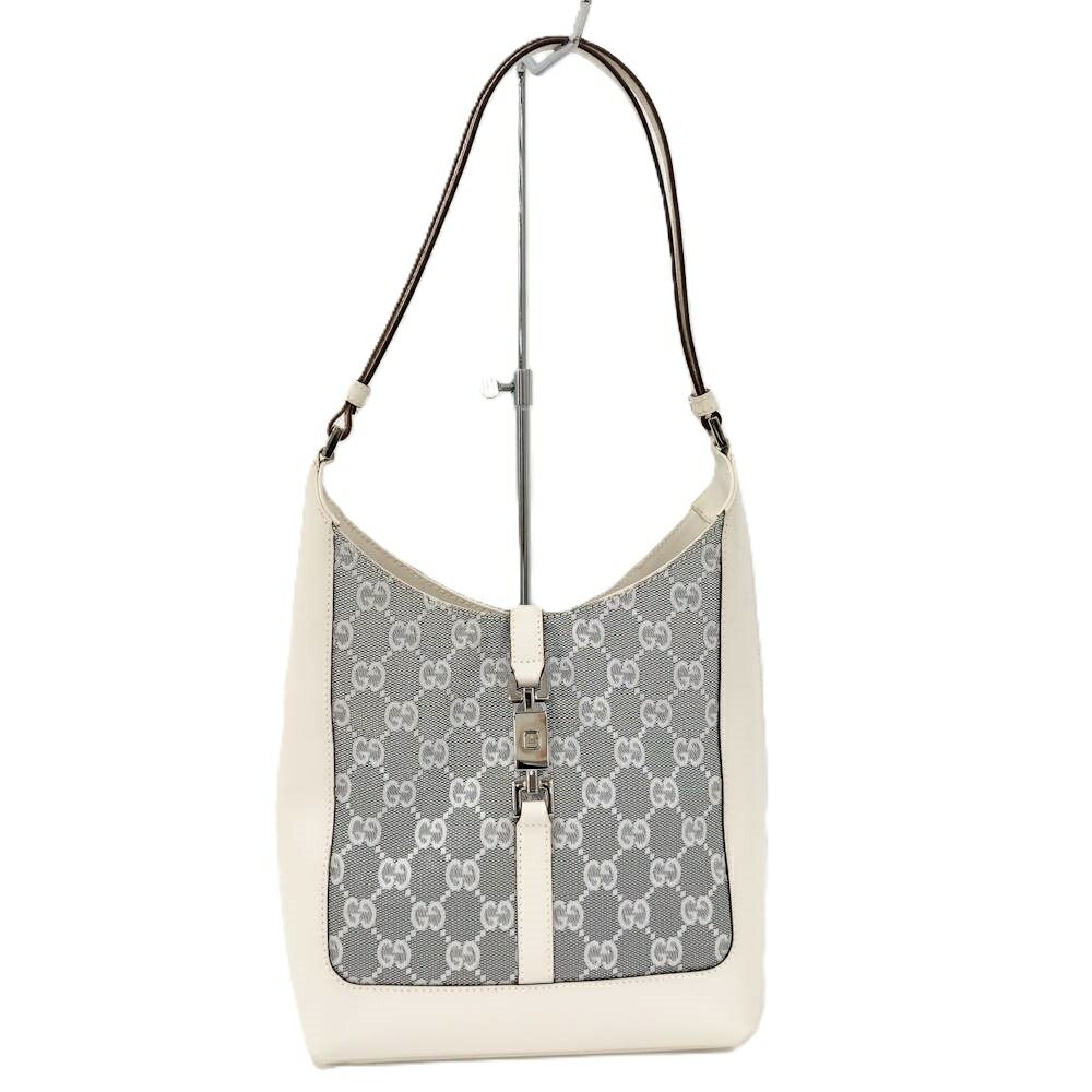 GUCCI ショルダーバッグ GGキャンバス レザー グレー ホワイト 001.3876