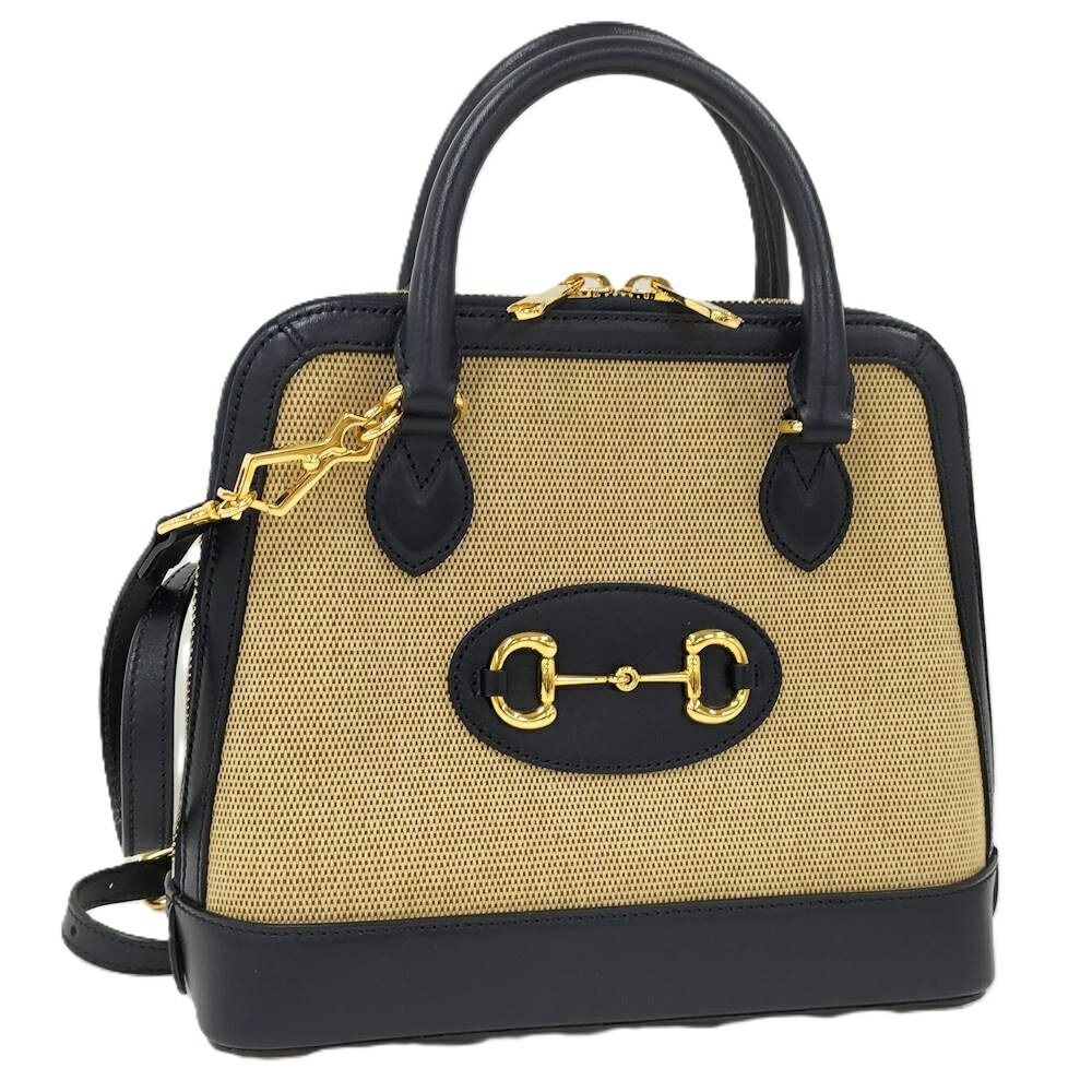 GUCCI 2WAYショルダーバッグ ホースビット 1955 キャンバス レザー ベージュ ネイビー 621220