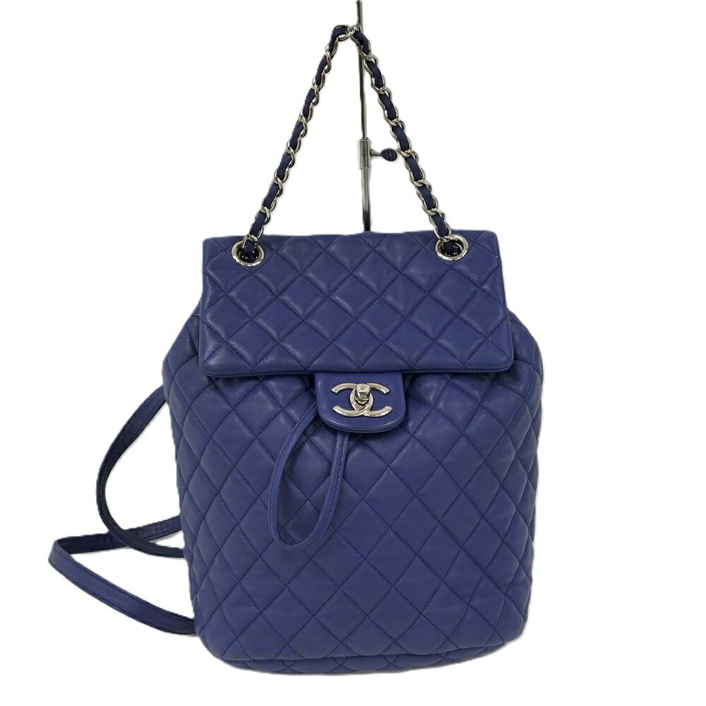 CHANEL バックパック マトラッセ ラムスキン ブルー A91121