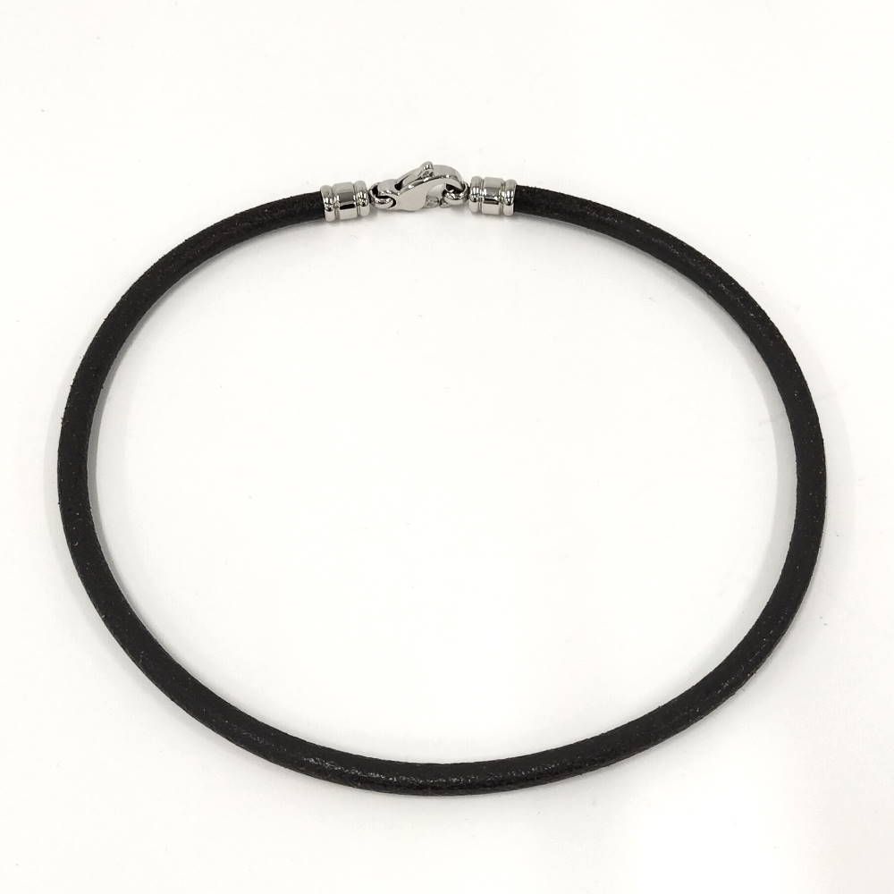 BVLGARI チョーカー ネックレス メッキ シルバー レザー ブラック
