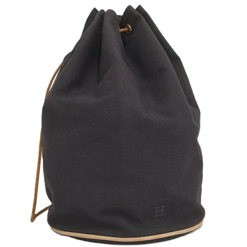 HERMES ポロション ミミルGM ショルダーバッグ 巾着 キャンバス ブラック