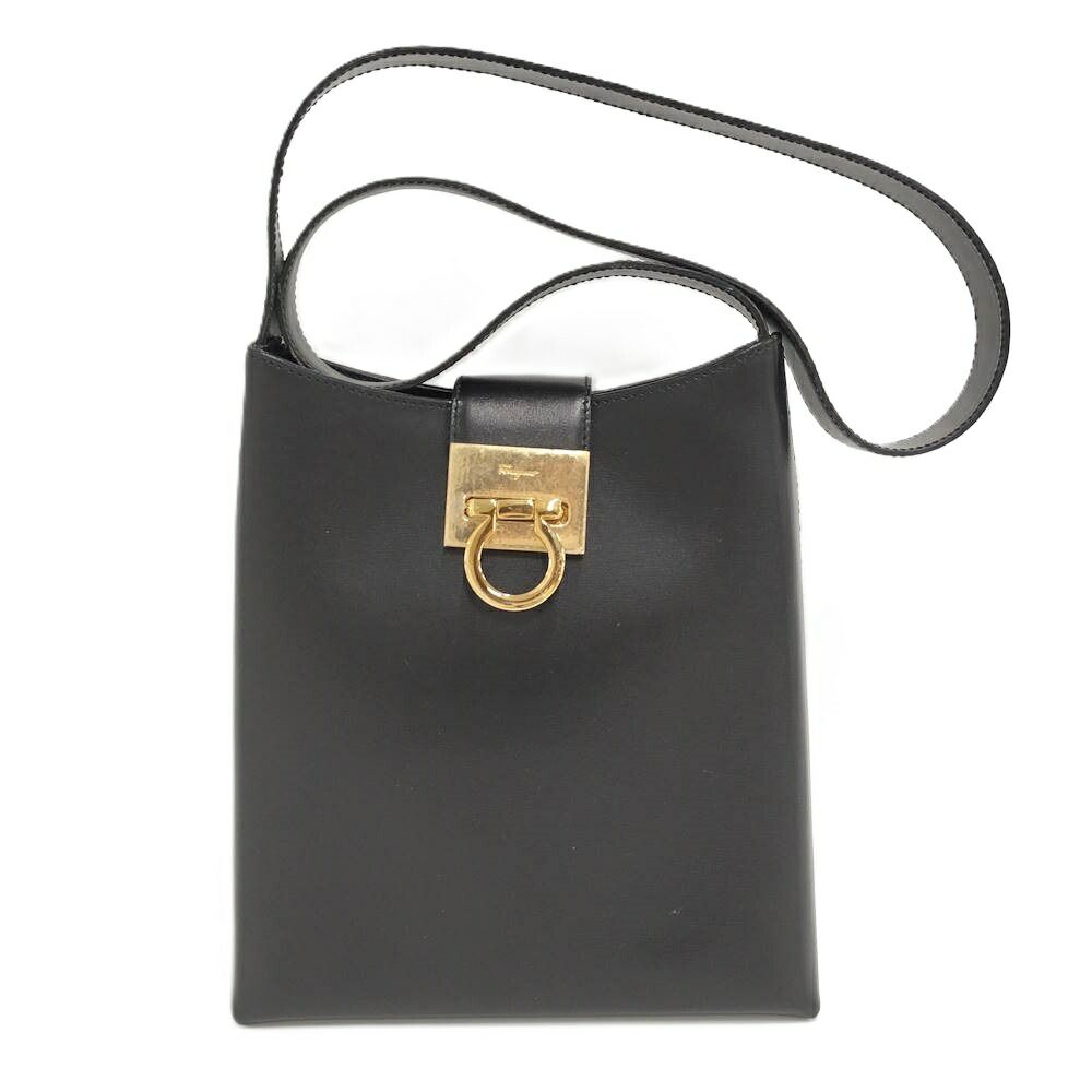 Salvatore Ferragamo ショルダーバッグ ガンチーニ レザー ブラック EE-21 9235