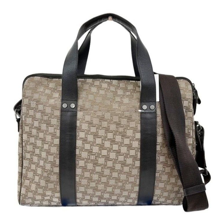 dunhill ダンヒル ビジネスバッグ ディーエイト ブラウン系 キャンバス×レザー メンズ 2WAY ハンドバッグ シルバー金具 美品