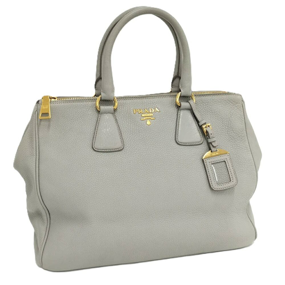 PRADA ダイノ ダブルファスナー ハンドバッグ レザー グレー