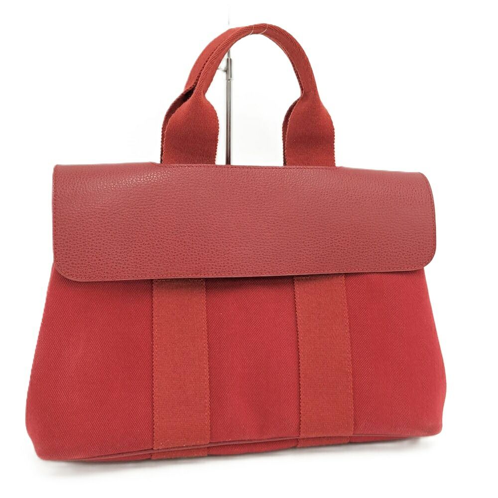 HERMES ヴァルパライソPM ハンドバッグ レザー キャンバス レッド □J刻印