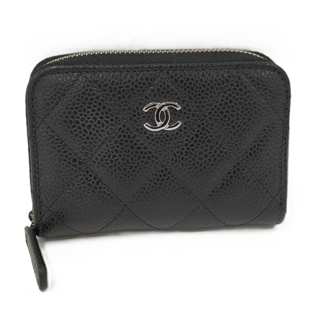 CHANEL クラシックジップ コインパース 小銭入れ カード入れ マトラッセ シルバー金具 キャビアスキン レザー ブラック