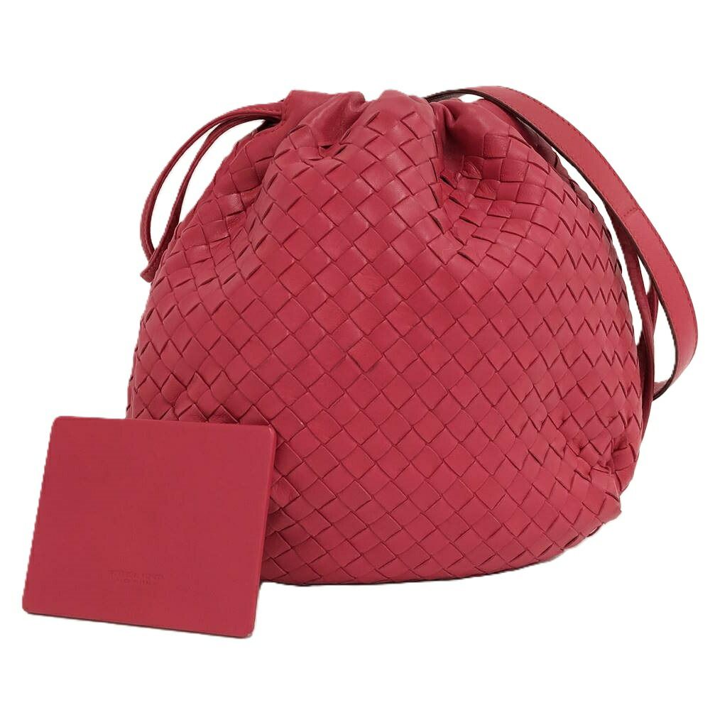 BOTTEGA VENETA 巾着 ショルダーバッグ イントレチャート レザー レッド