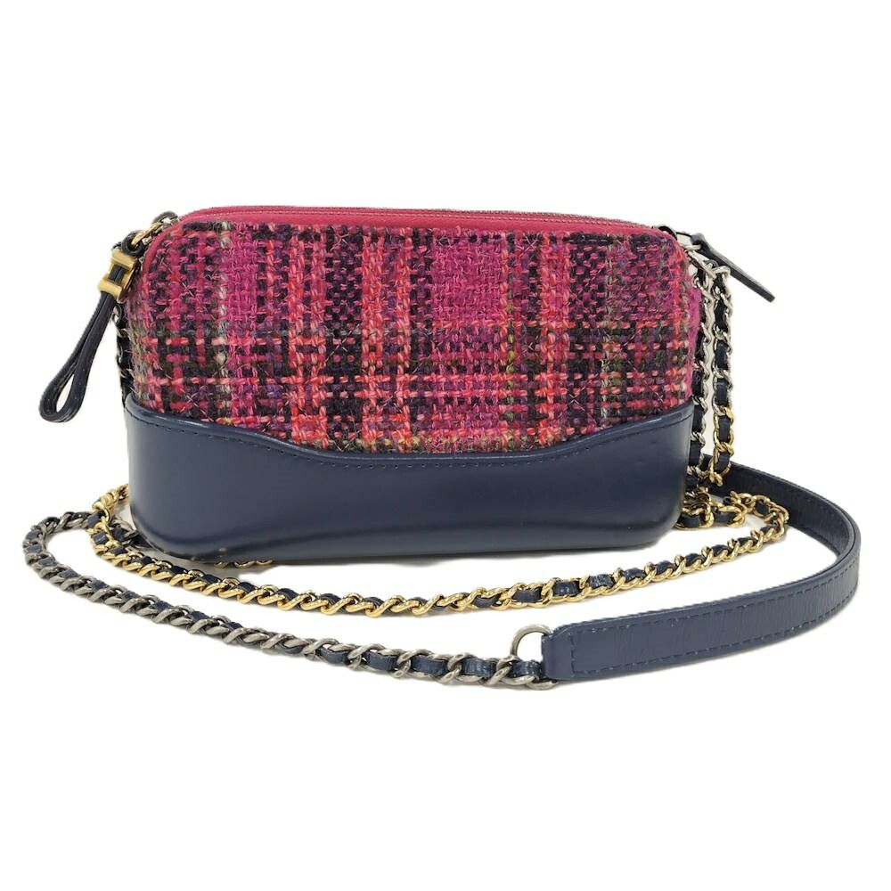 CHANEL ガブリエル ドゥ シャネル チェーンショルダーバッグ ツイード レザー ピンク ネイビー A94505