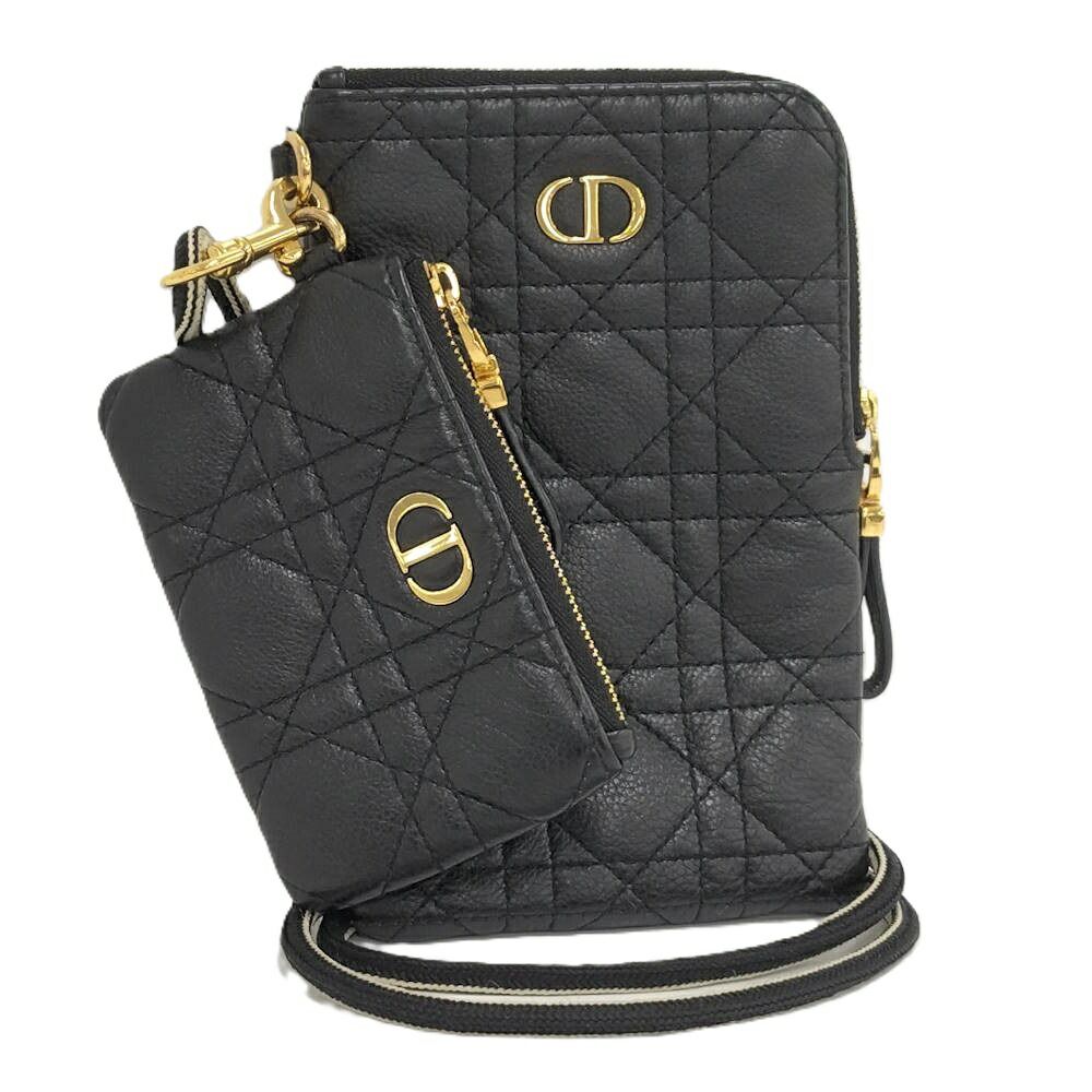 DIOR カナージュ カロ マルチファンクション フォンポーチ レザー ブラック