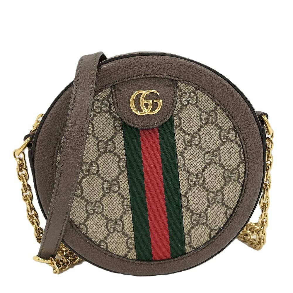 GUCCI オフィディア ショルダーバッグ アラウンド シェリーライン GGスプリーム PVC レザー ブラウン 550618