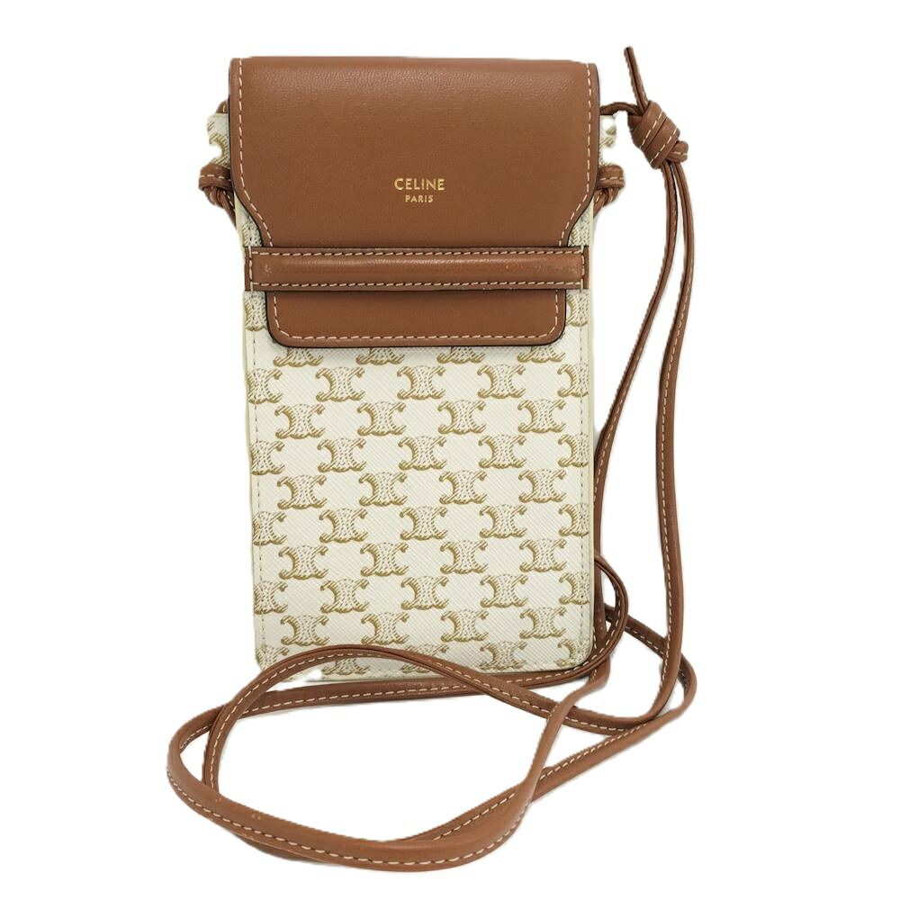 CELINE フォンポーチ レザー×PVC ブラウン×アイボリー