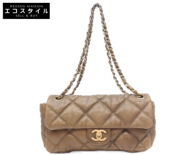 CHANEL シャネル ヴィンテージブラウン カーフ バブルキルト ゴールド金具 チェーンショルダー