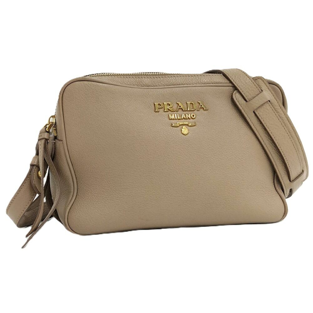 PRADA Wファスナーショルダーバッグ レザー ベージュ