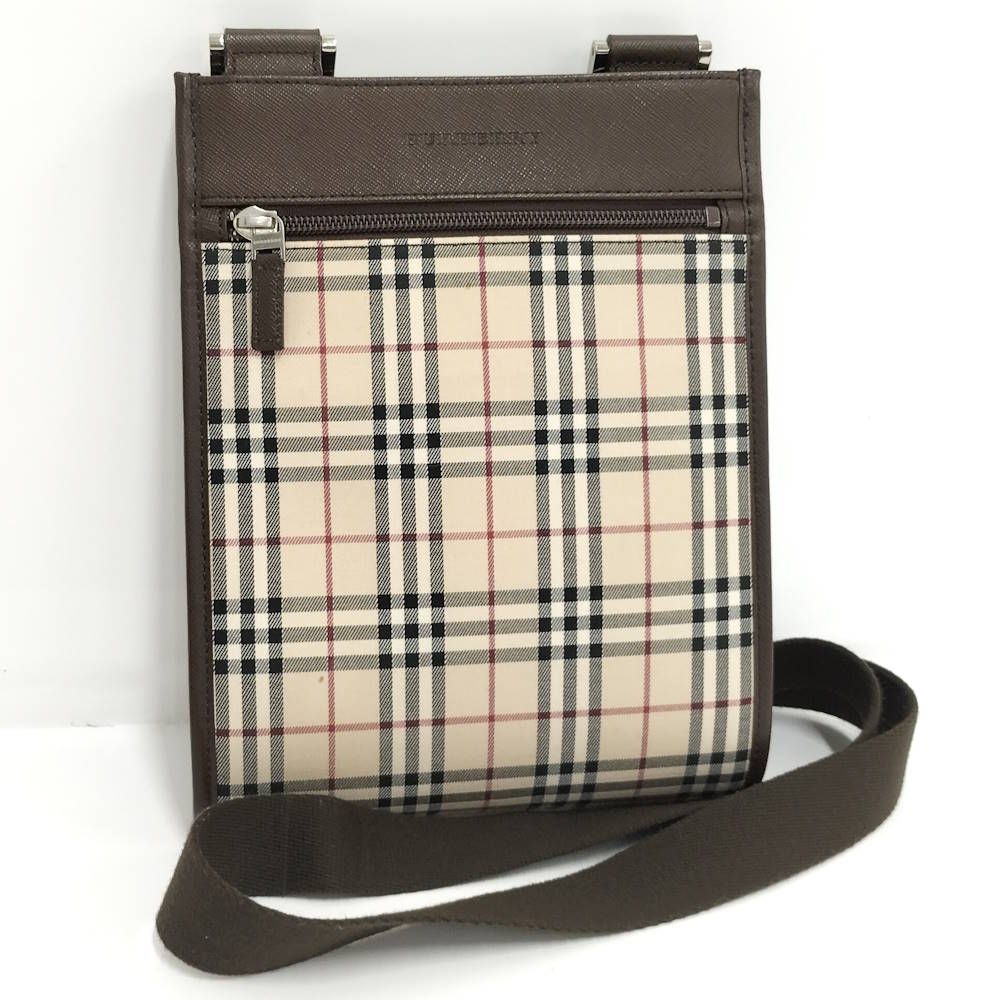 BURBERRY ショルダーバッグ ノバチェック レザー キャンバス ブラウン