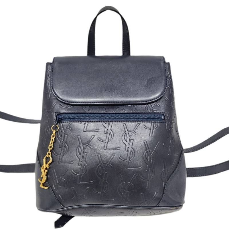 YVES SAINT LAURENT イヴサンローラン ヴィンテージ リュック ブラック 型押しレザー バックパック レディース 【中古】 12606K183