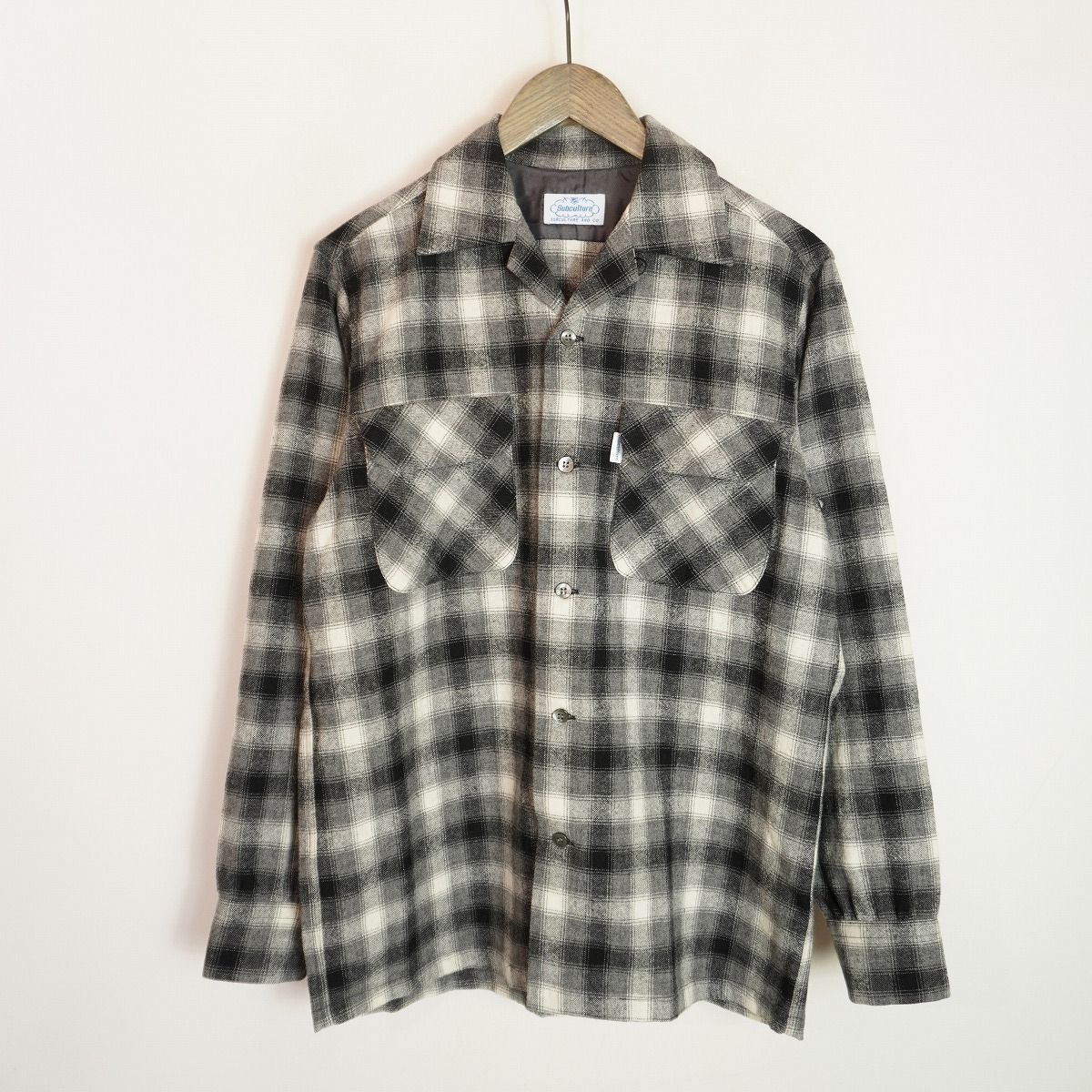 美品25AW Sub Culture サブカルチャー WOOL CHECK SHIRT 長袖 ウール オンブレ チェック シャツ BLACK×GRAY SCTP-A2501 サイズ1 黒2523Q♪