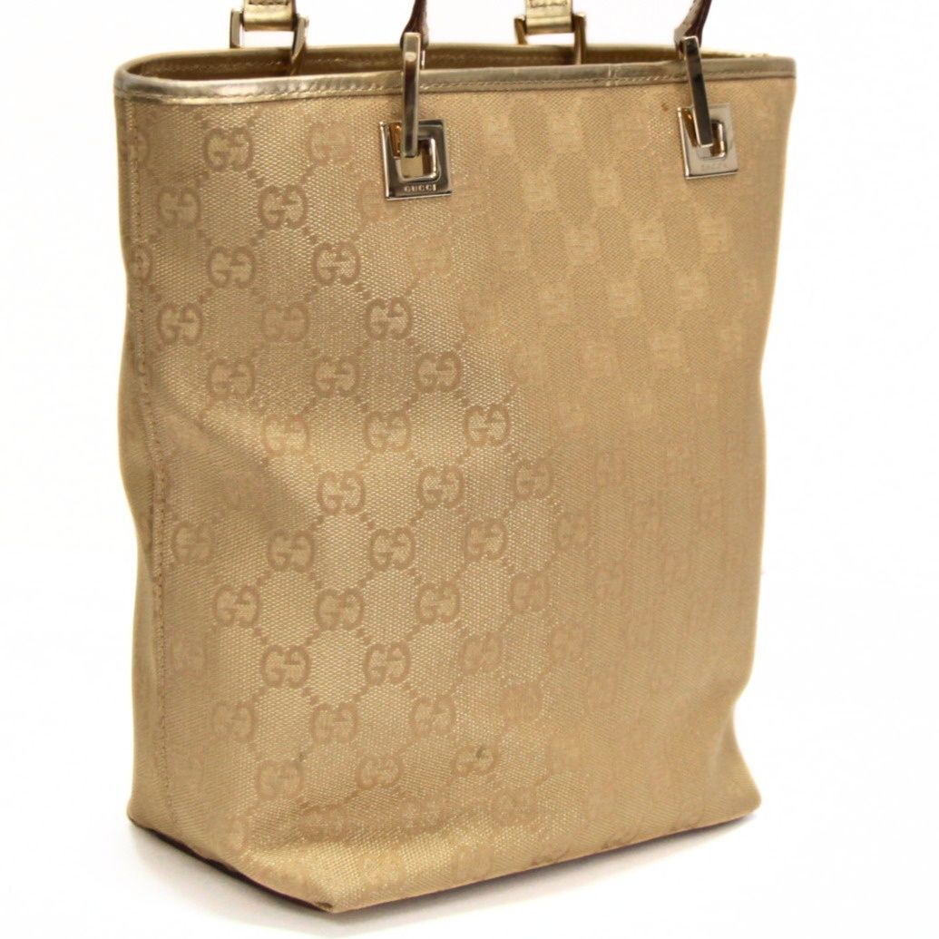 グッチ GUCCI GG柄 バケツ型 トートバッグ キャンバス レザー ゴールド