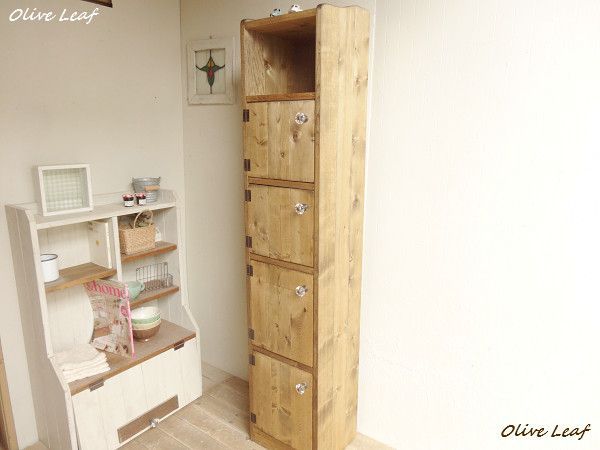 サイズ、デザインオーダー可！6段4扉スリムキャビネットナチュラルブラウン受注製作納期は4、5週間後