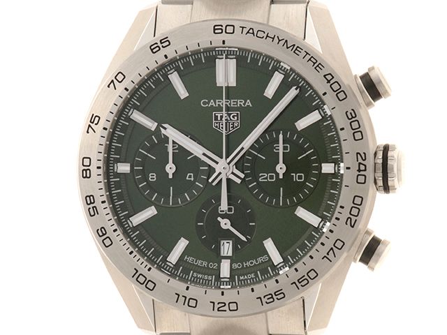 TAG HEUER タグホイヤー カレラ キャリバーホイヤー02 スポーツクロノグラフ CBN2A10.BA0643 腕時計 ステンレススチール グリーン文字盤 自動巻き メンズ【中古】472 258,836円