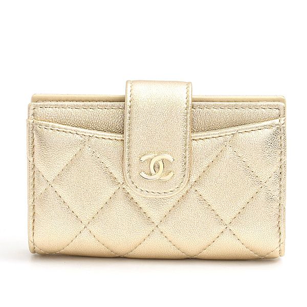 シャネル 財布 レディース マトラッセ クラシック スモールウォレット ゴールド ラムスキン CHANEL AP1991 中古